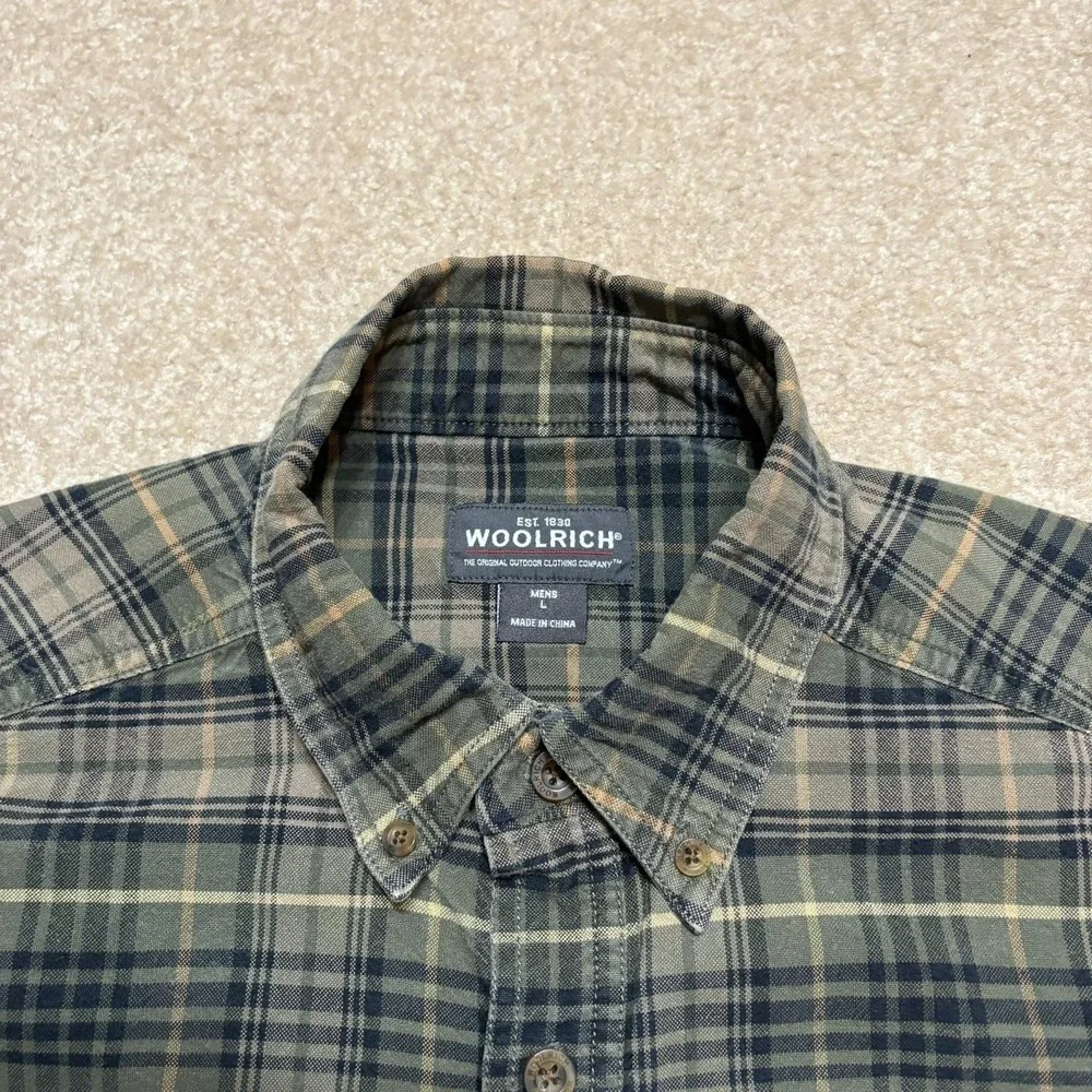 Woolrich Shirt Mens Large Green Plaid Button‎ Front Long Sleeve Outdoor Hiking